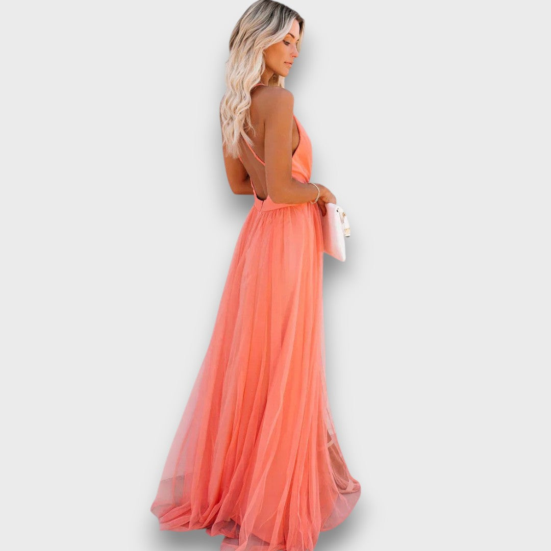 Lunara – Luftige Maxikleid-Eleganz in Pfirsich