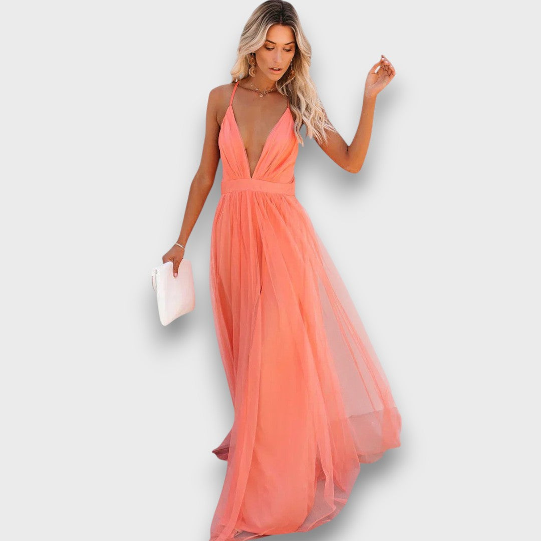 Lunara – Luftige Maxikleid-Eleganz in Pfirsich